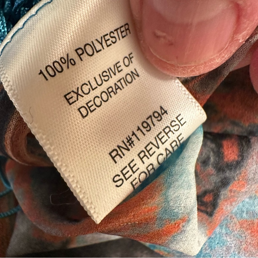 Teal & Orange Abstract Fringe Silk-Feel Scarf Wrap - Picture 2 of 7